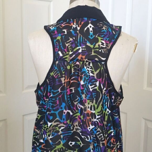 🔴 NICOLE MILLER Sleeveless Collared Top Tunic Colorful Black Bold Lightweight - Picture 5 of 13